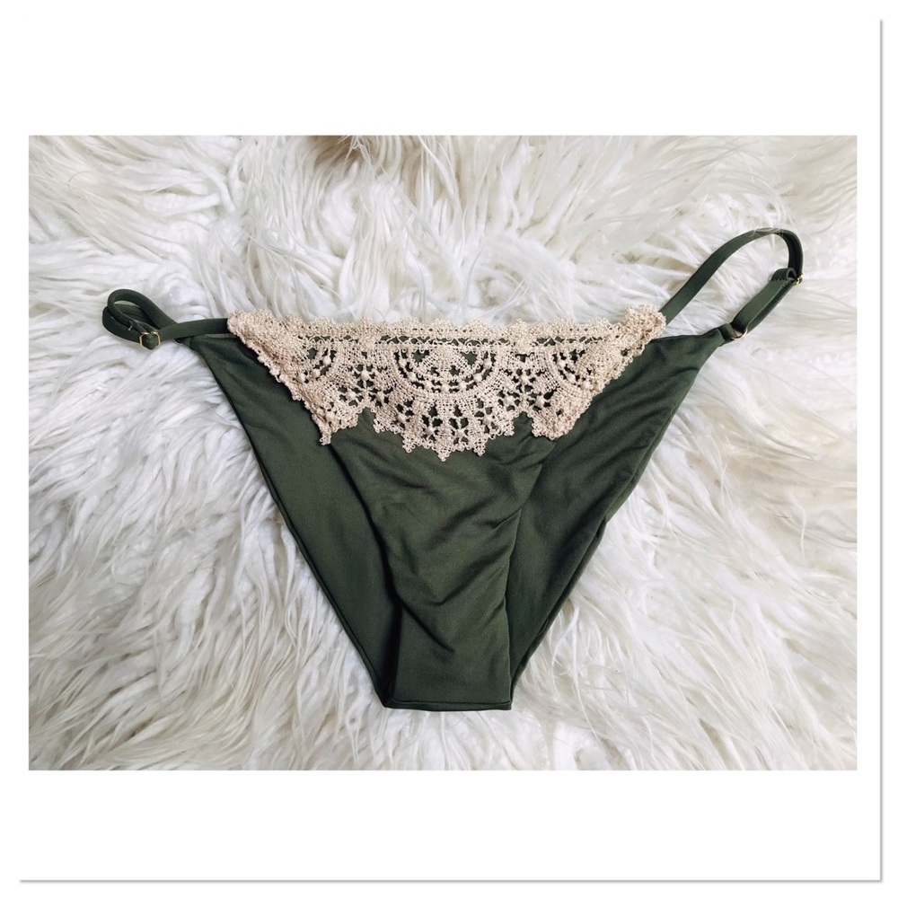 Blue Life Swim Eclipse Bikini Bottoms Fern Green Crochet Detail Boho Size Medium